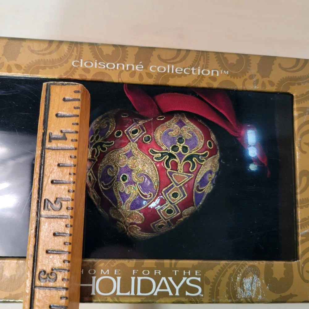 Cloisonne‎ Heart Ornament Home for the Holidays Gold Red Purple